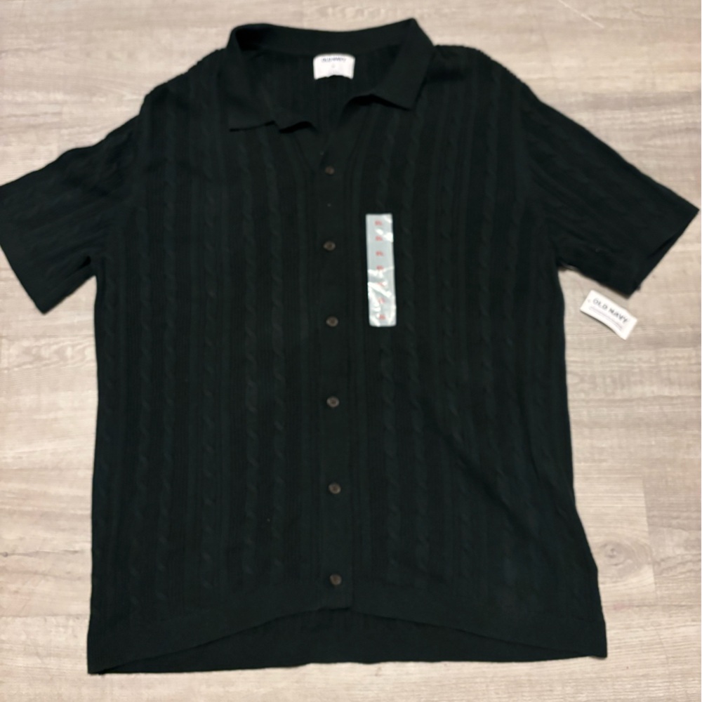 Old Navy Men’s XL Cable Knit Collard Button Up Shirt Summer Cotton Quiet Luxury